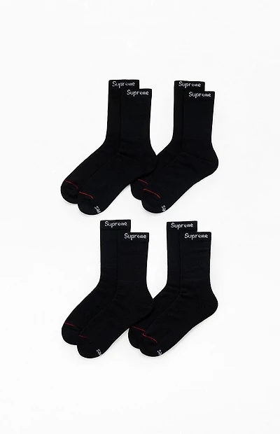 Supreme x Hanes 4 Pack Black Crew Socks