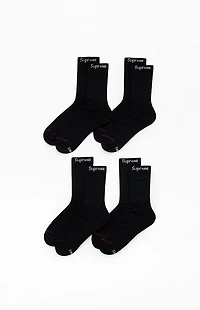 Supreme x Hanes 4 Pack Black Crew Socks