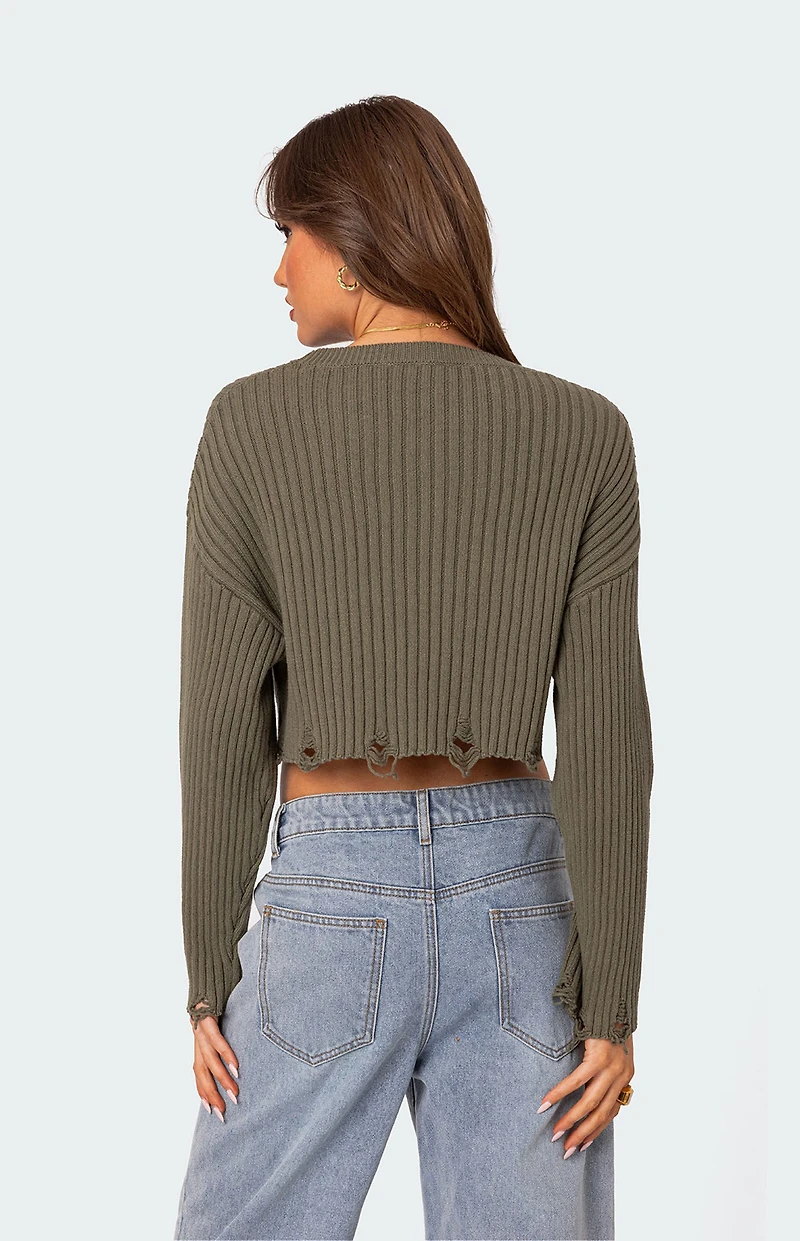 Edikted Distressed Hem Oversized Cropped Sweater