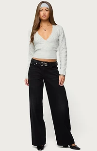 Edikted Janine Pointelle Knit V Neck Top