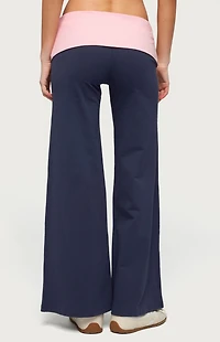 Edikted Petite Wide Leg Contrast Foldover Pants