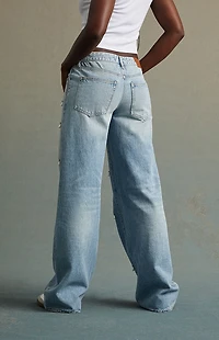 RARE DNM EDIT Light Indigo Pearl & Rhinestone Low Rise Baggy Jeans