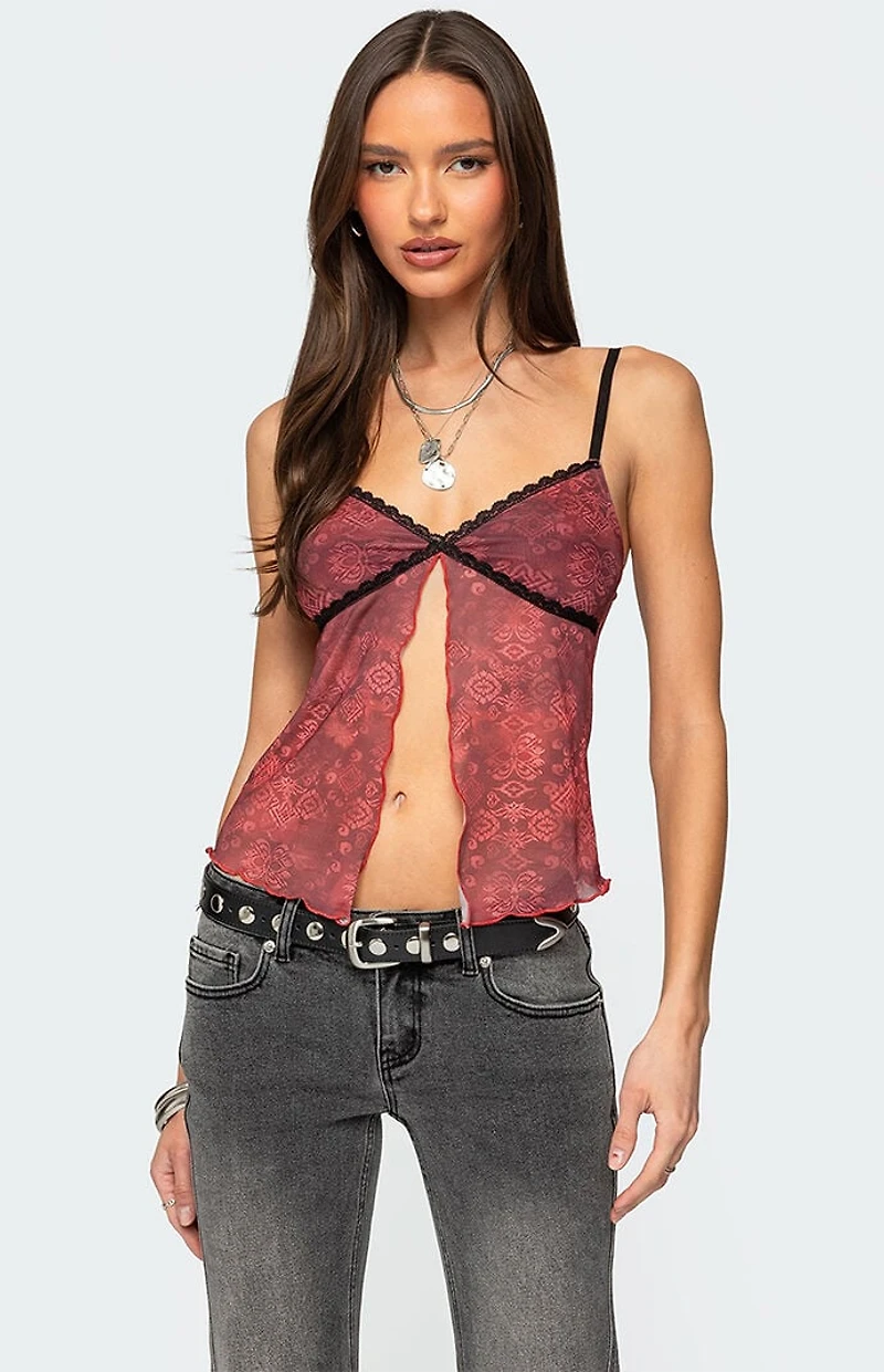 Edikted Printed Mesh Split Front Top