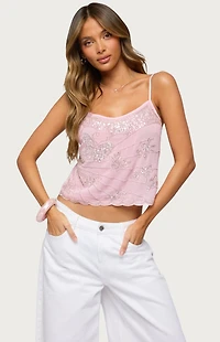 Edikted Bead and Sequin Chiffon Tank Top