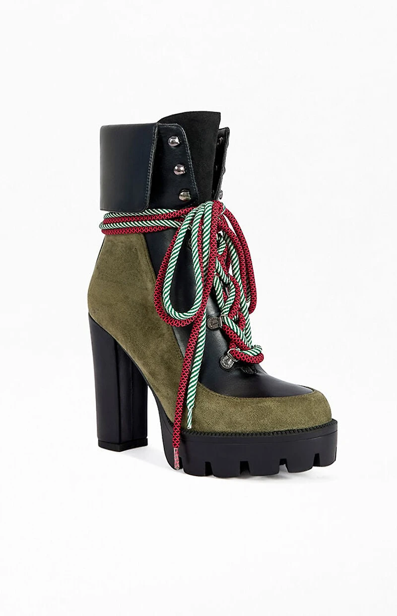 AZALEA WANG Women's Muffler Green Block Booties