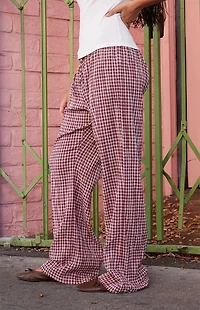 John Galt Burgundy Plaid Anastasia Baggy Pants