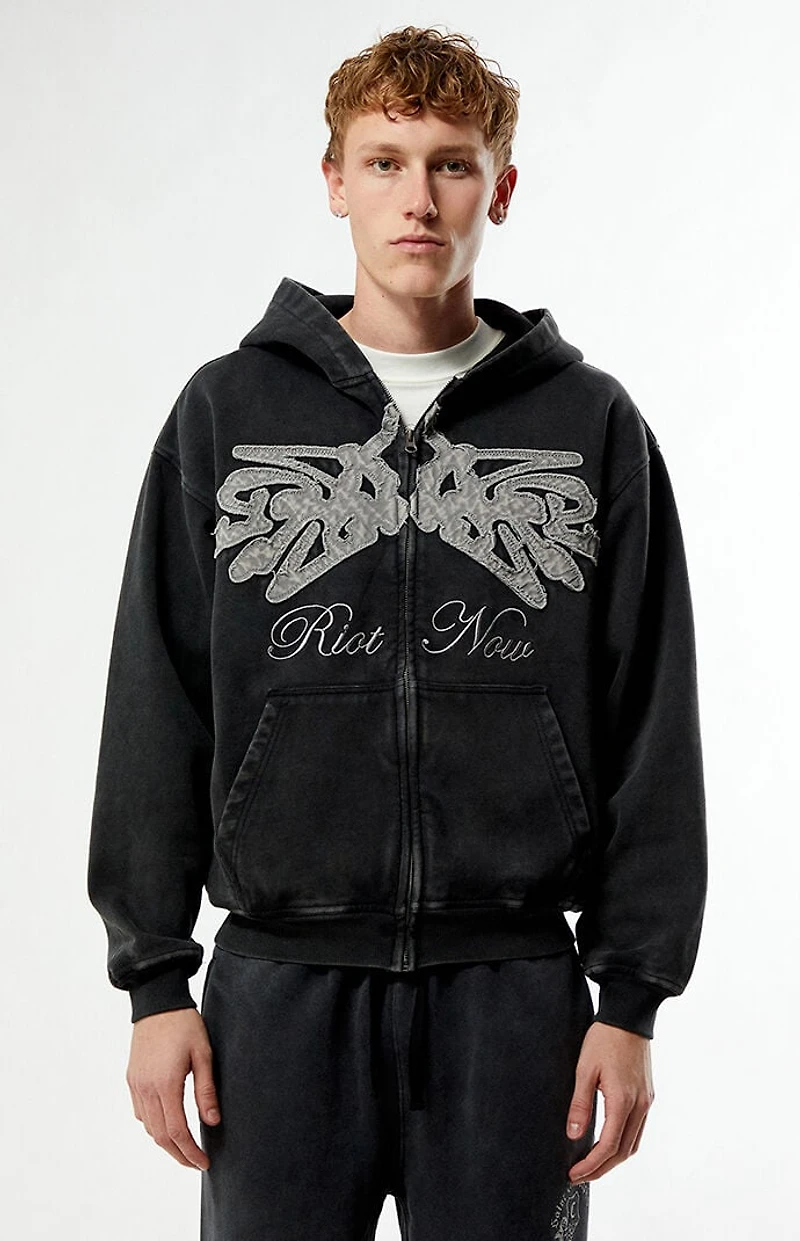Pacsun Riot Now Raw Applique Full Zip Hoodie