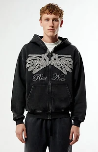 Pacsun Riot Now Raw Applique Full Zip Hoodie