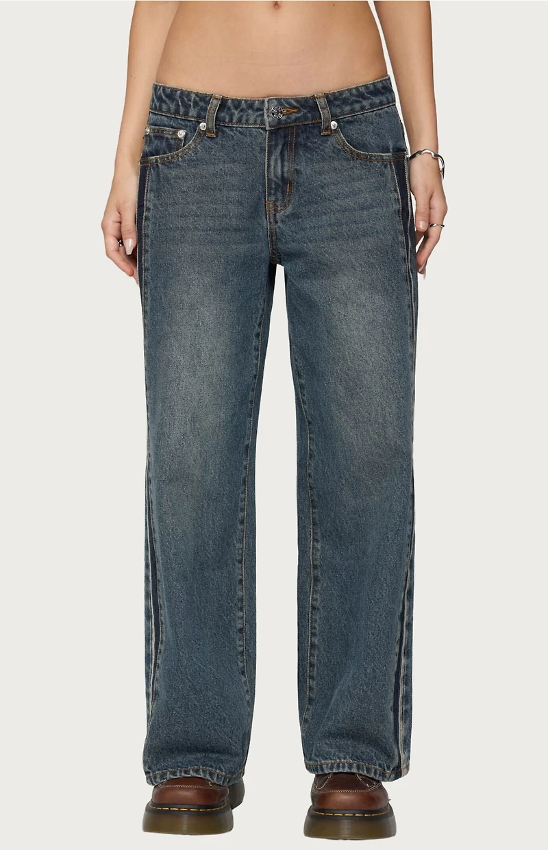 Edikted Petite Contrast Panel Low Rise Jeans