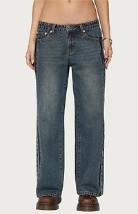 Edikted Petite Contrast Panel Low Rise Jeans
