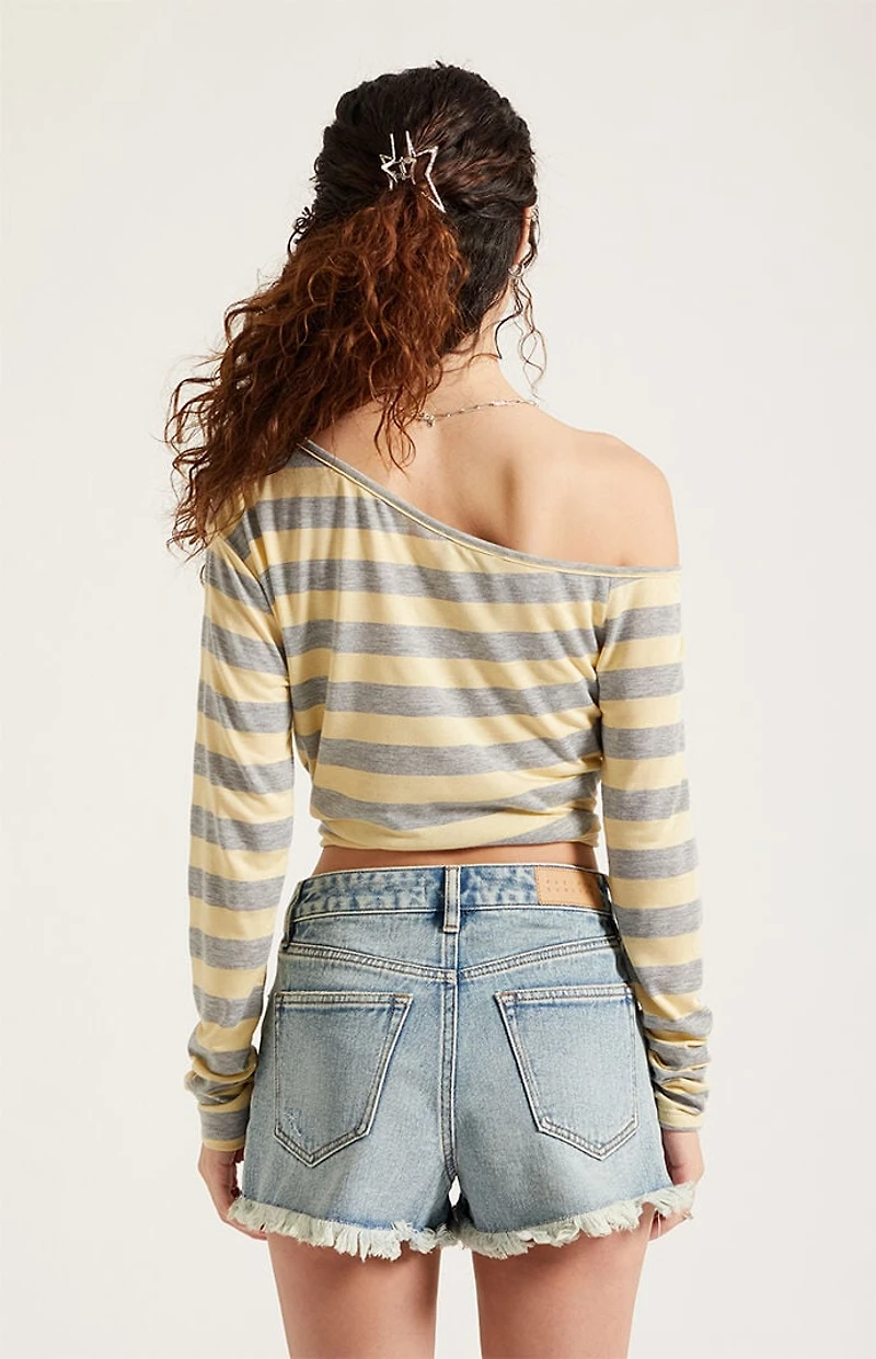 Pacsun Ivy High Waisted Denim Festival Shorts Frayed Light Blue