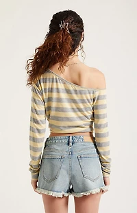 Pacsun Ivy High Waisted Denim Festival Shorts Frayed Light Blue