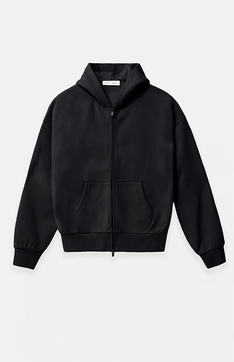 Fear of God ESSENTIALS Jet Black Classic Fleece Zip Up Hoodie