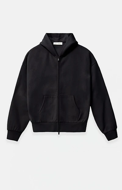 Fear of God ESSENTIALS Jet Black Classic Fleece Zip Up Hoodie