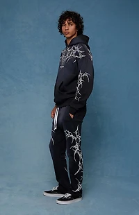 Pacsun Washed Black Graphic Fleece Straight Leg Sweatpants