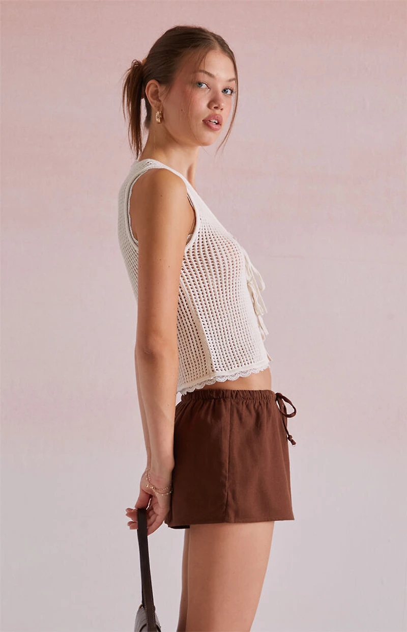 Beverly and Beck Lisette Tie Front Crochet Tank Top