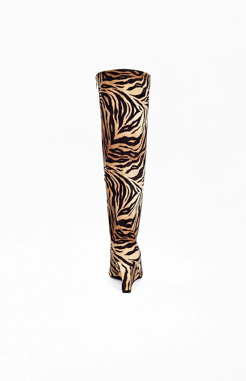 AZALEA WANG Women's Kenya Tiger Wedge Boots
