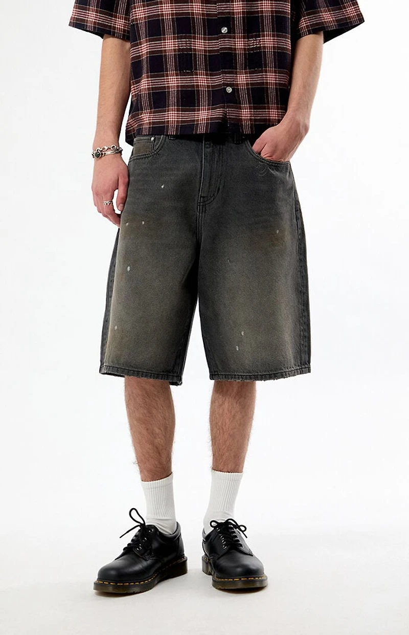 FORD Dirty Black Wash Baggy Jean Shorts