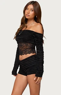 Edikted Tauri Lacey Ruffled Off Shoulder Top