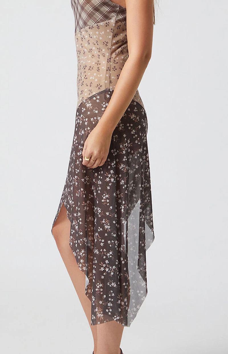 Beverly and Beck Kennedy Mixed Print Asymmetrical Midi Dress