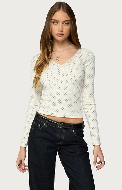 Edikted Morah Lacey Polka Dot Top