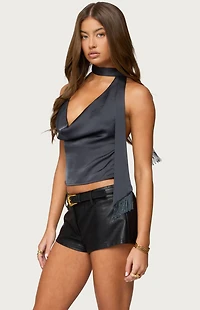 Edikted Satin Effect Cowl Neck Scarf Top