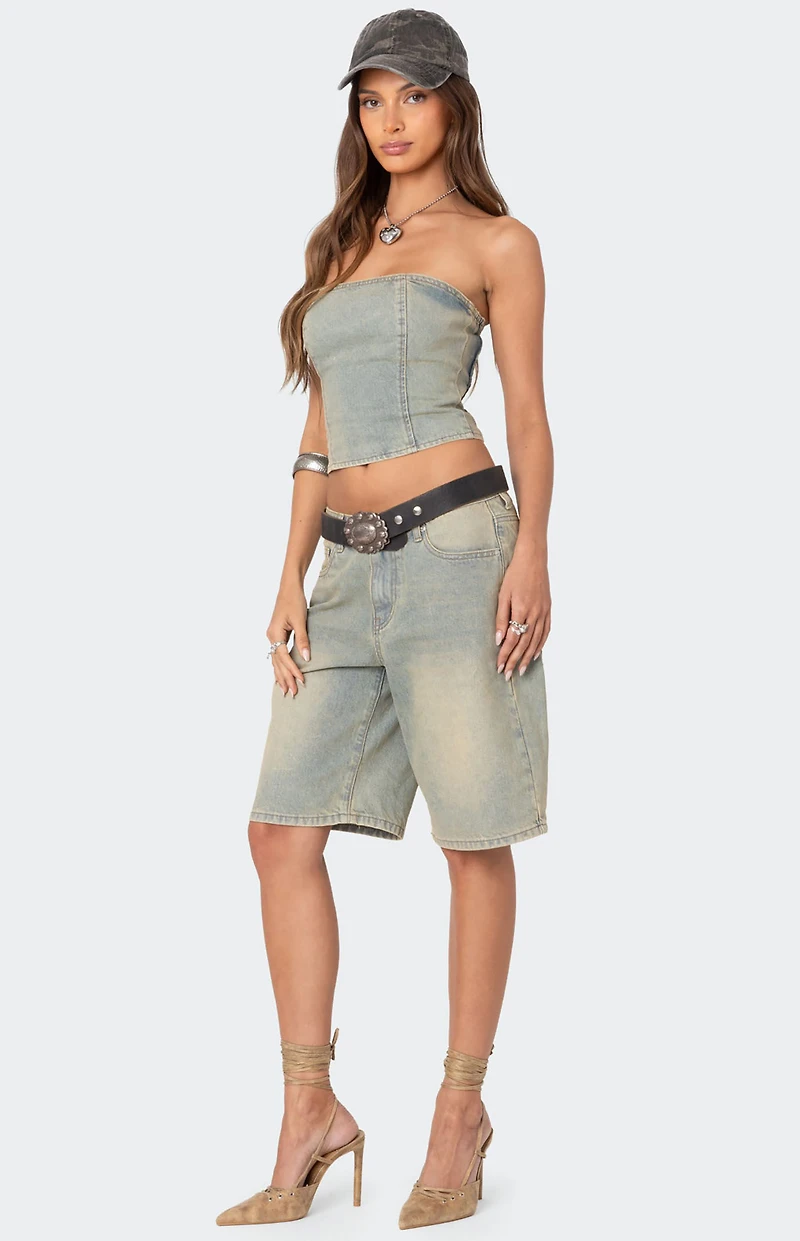 Edikted Shira Washed Denim Bermuda Shorts