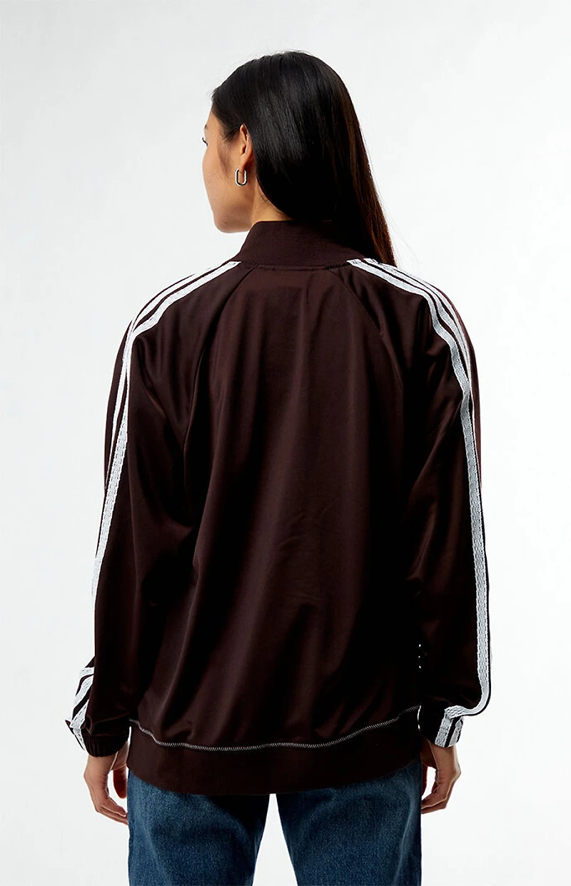 adidas Brown Tricot 3 Stripes Track Jacket