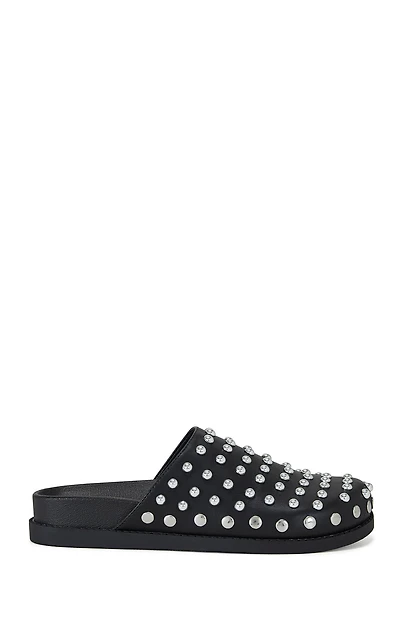 AZALEA WANG Women's Black Faux Leather Studded Traverse Mules