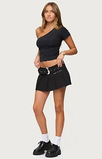 Edikted Kore Belt Pleated Denim Micro Skort