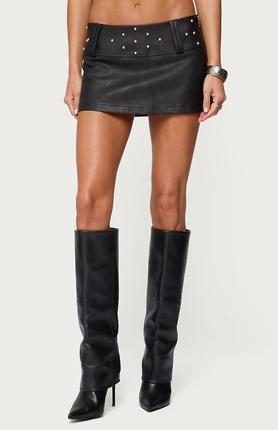 Edikted Luella Studded Faux Leather Mini Skort