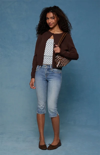 Pacsun Capri Denim Shorts Stretch Light Blue