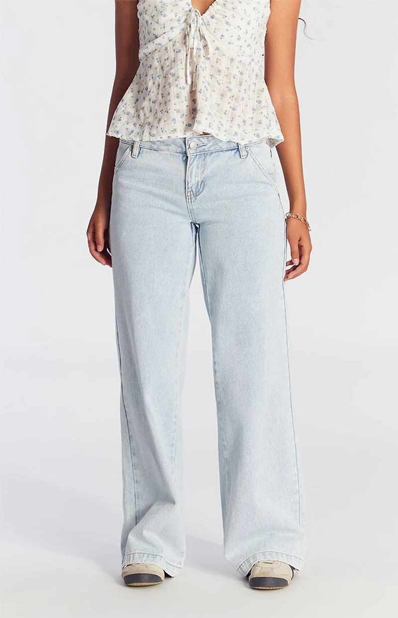 Pacsun Casey Low Rise Baggy Jeans Button Pocket Light Indigo