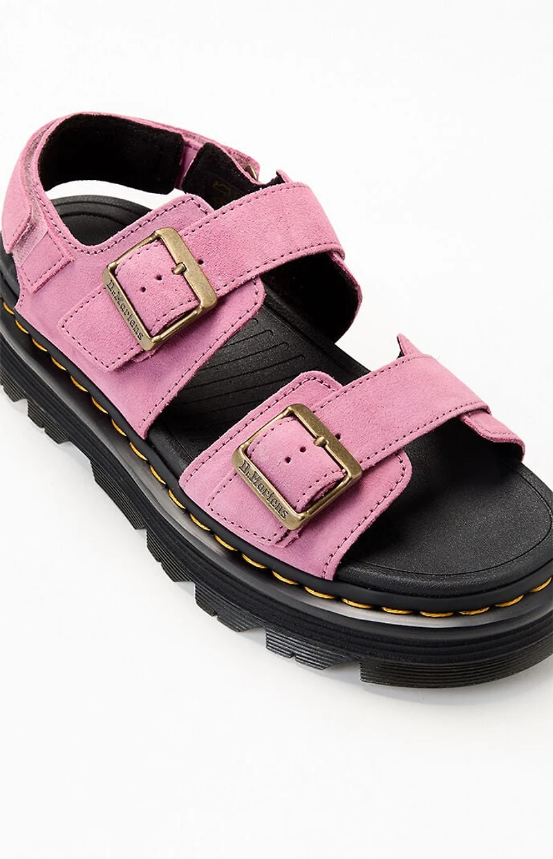 Dr Martens Women's Pink Zebzag Suede Platform Sandals