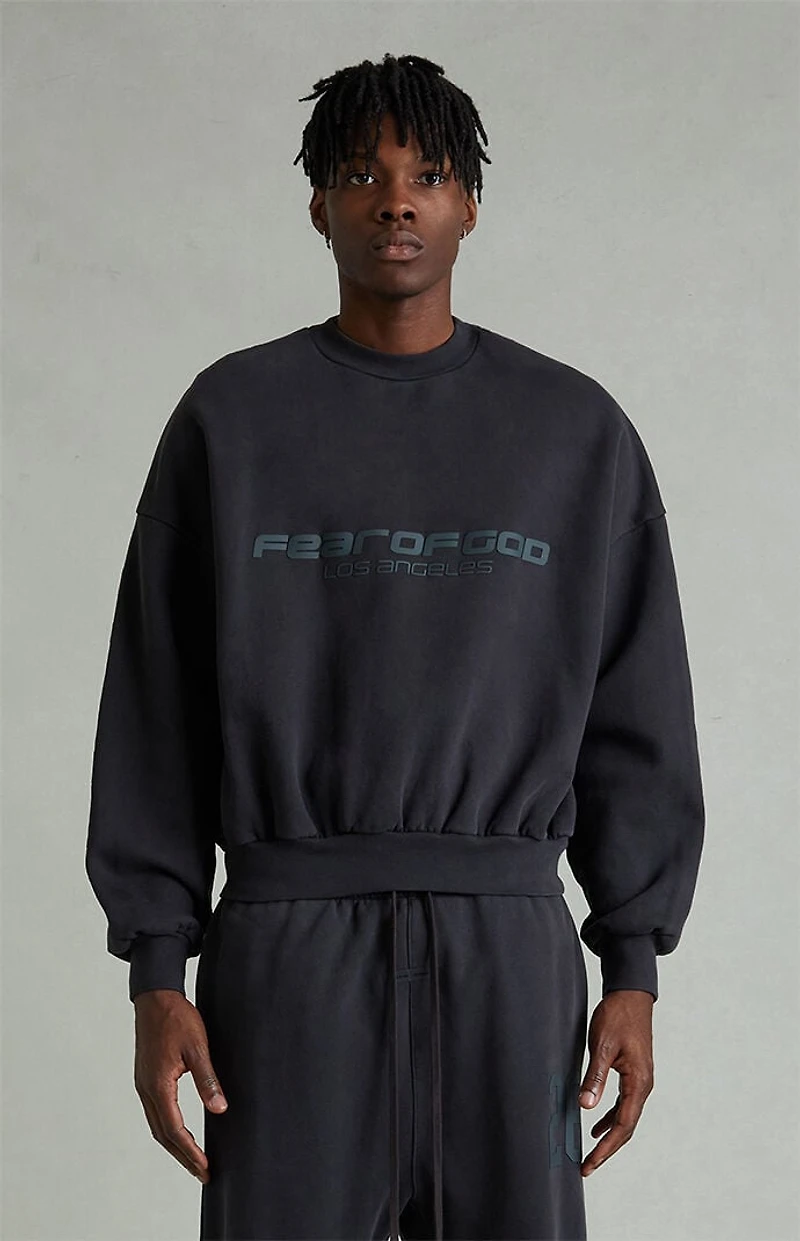 Fear of God ESSENTIALS Vintage Black Crew Neck Cropped Relaxed Sweatshirt