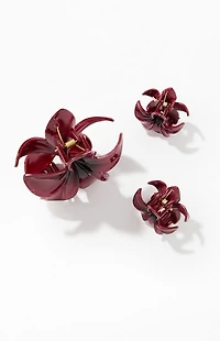 LA Hearts 3 Pack Burgundy Plumeria Hair Claw Clips