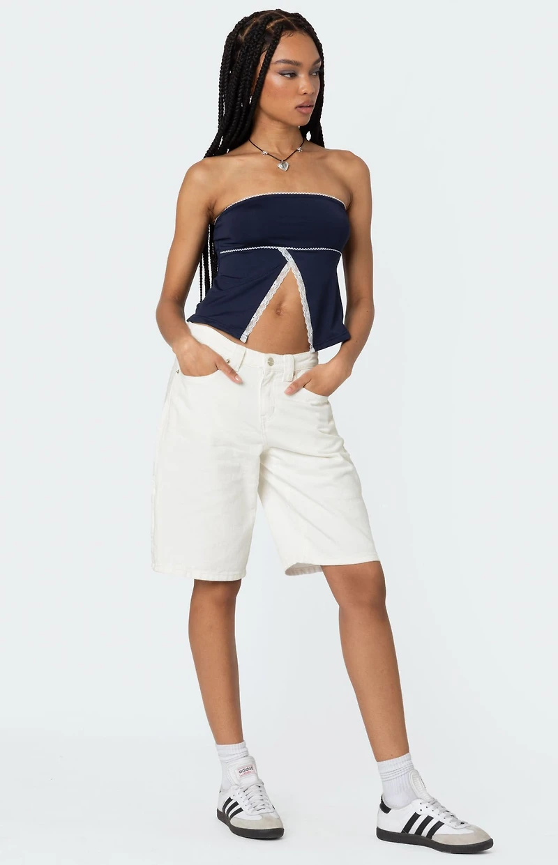 Edikted Lace Trim Split Front Tube Top