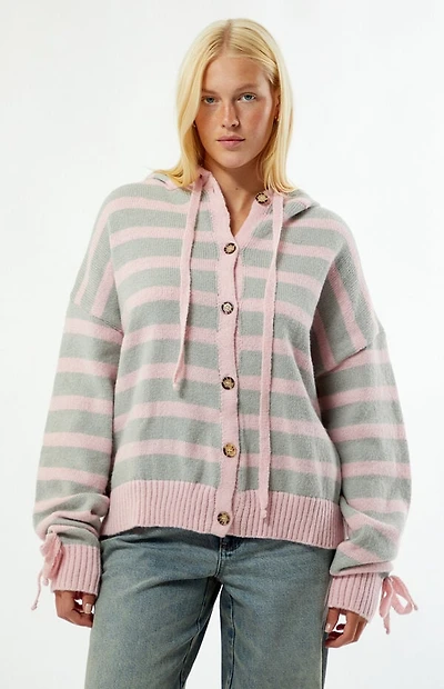 Daisy Street Bonnet Striped Hooded Cardigan