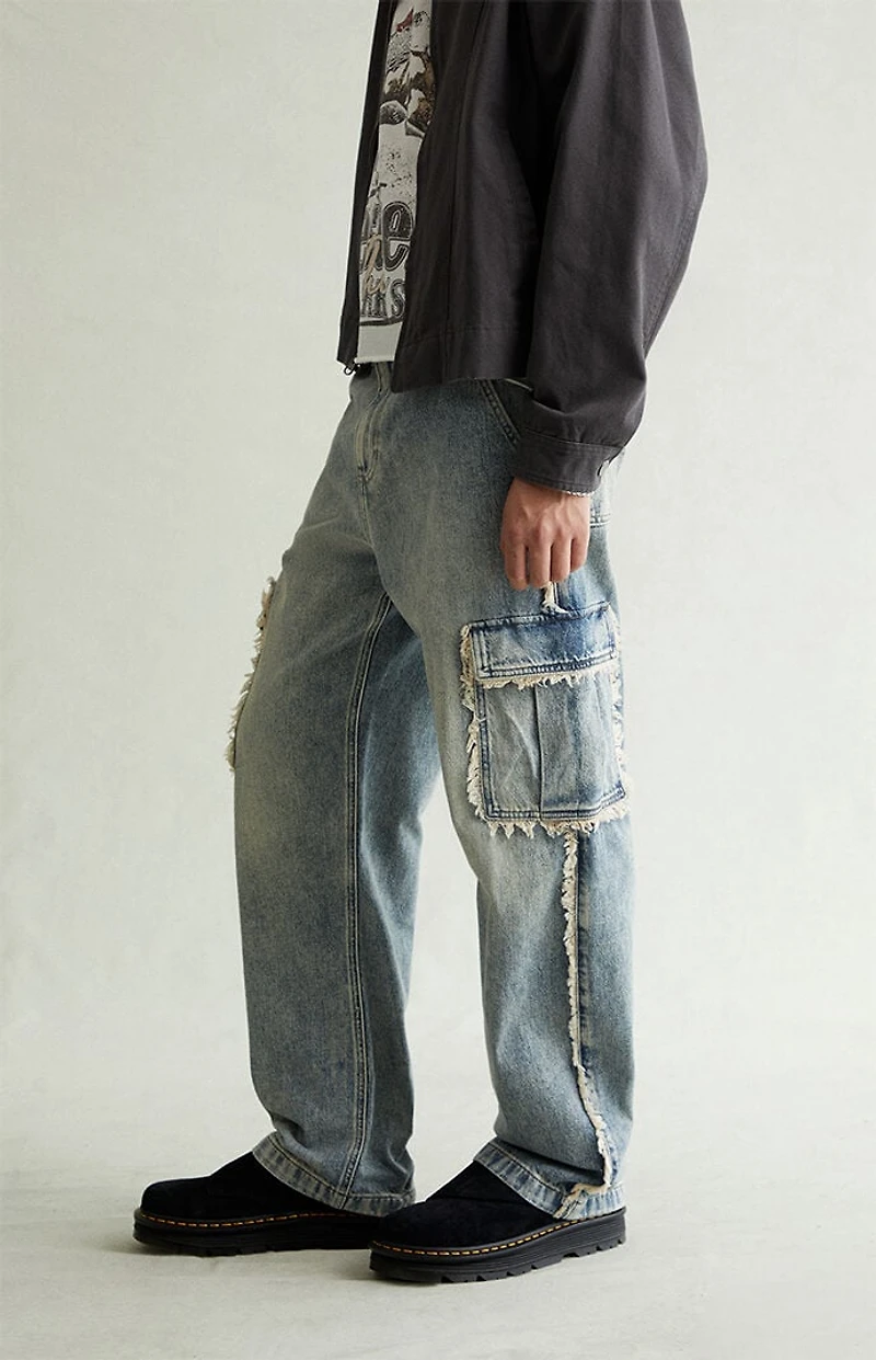 Pacsun Dylan Baggy Jeans Cargo Frayed Light Indigo