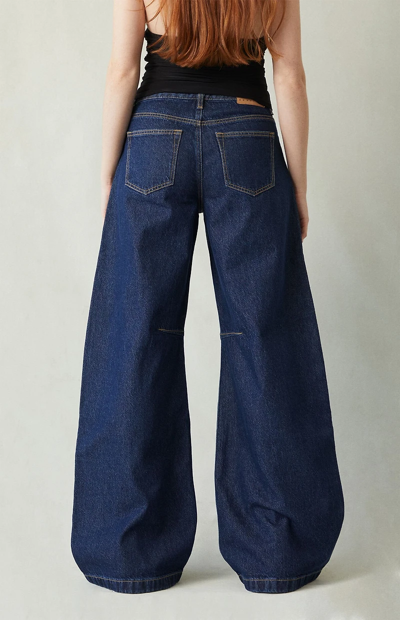 Pacsun Remi Baggy Barrel Jeans Knee Dart Dark Blue