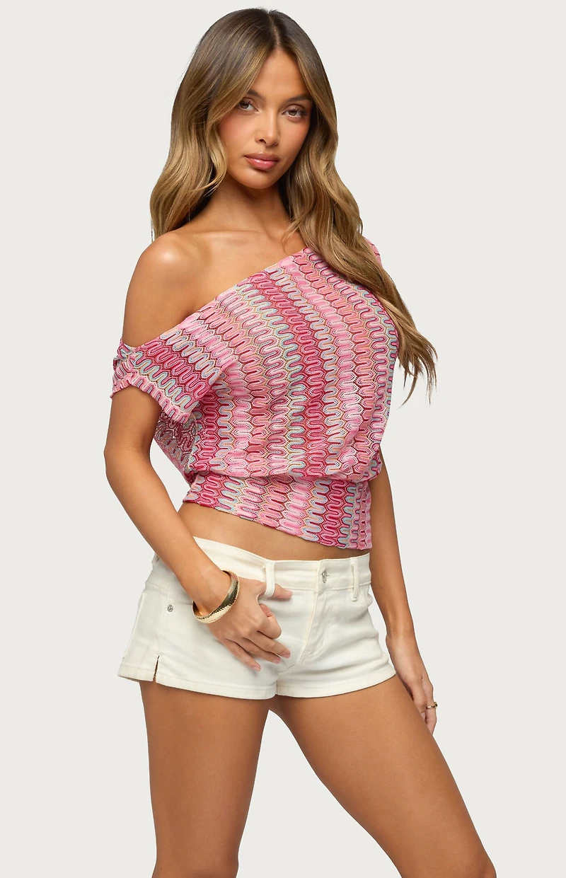 Edikted Taniya Off Shoulder Zigzag Knit Top