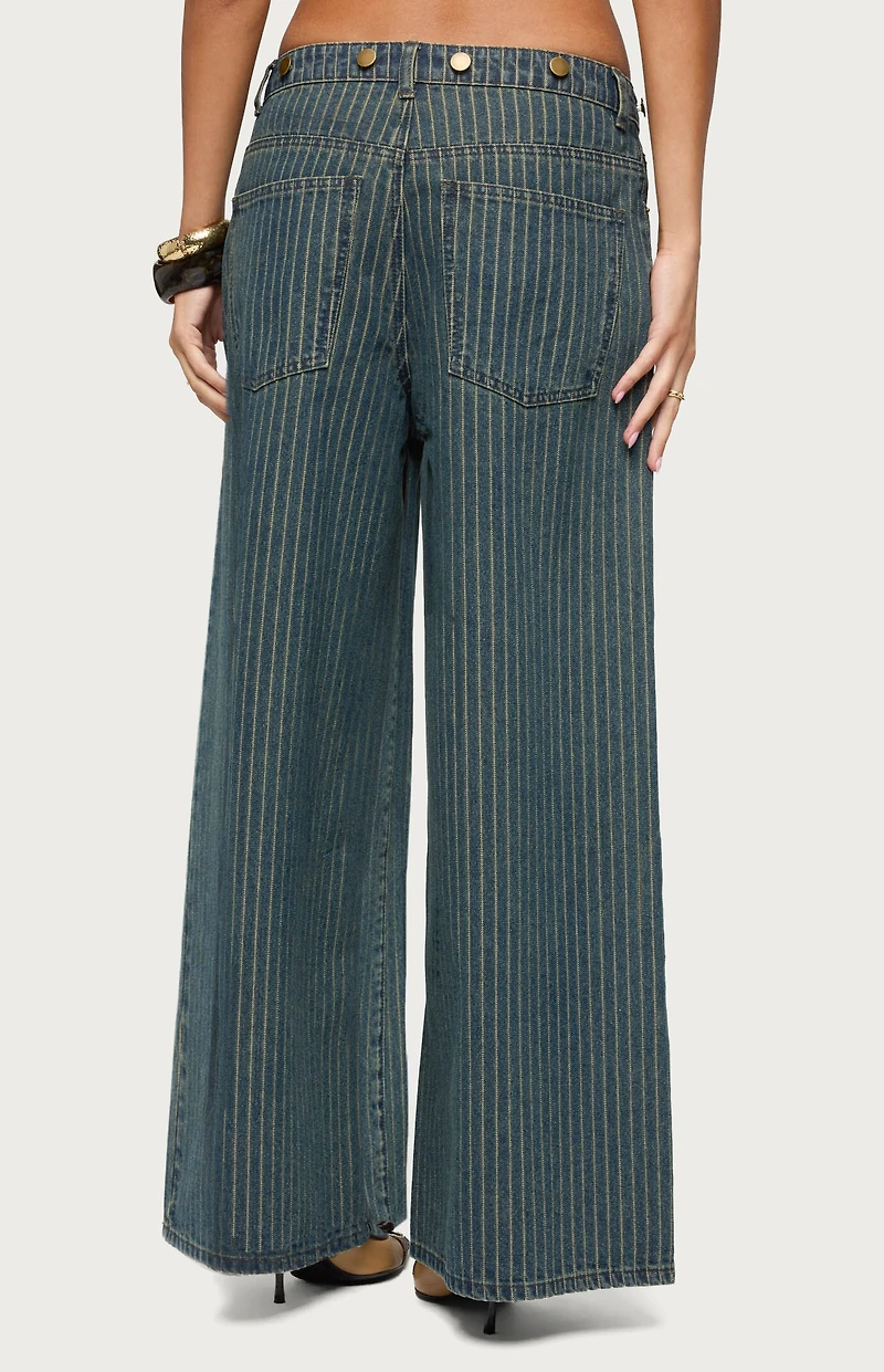 Edikted Button Pinstripe Low Rise Baggy Jeans
