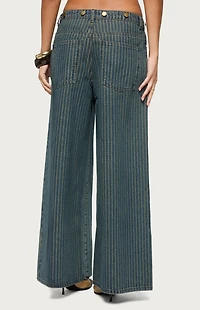 Edikted Button Pinstripe Low Rise Baggy Jeans