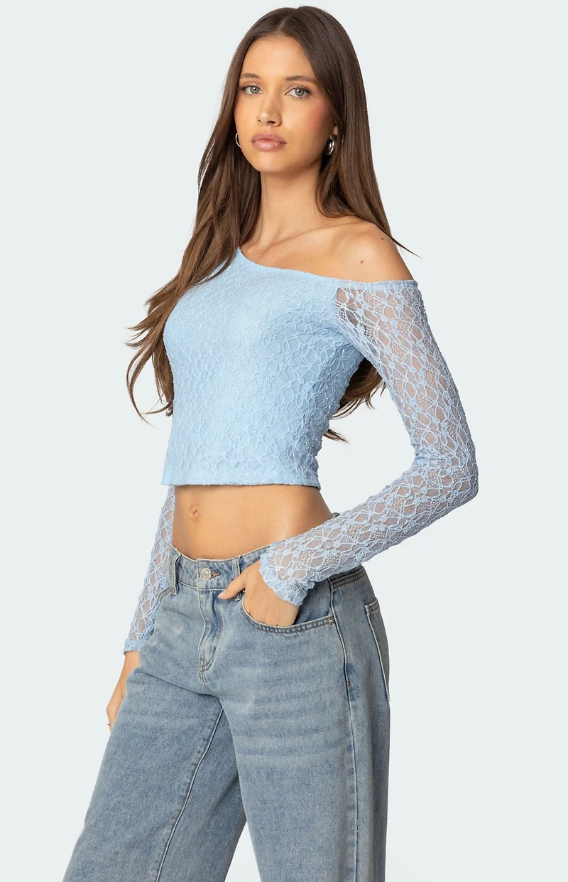 Edikted Fabia Asymmetric Textured Lace Top