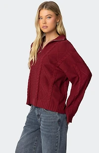 Edikted Oversized Quarter Zip Cable Knit Sweater