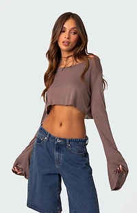 Edikted Sheer Raw Hem Crop Top