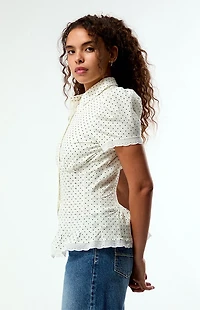 WEWOREWHAT Polka Dot Cinched Button Up Shirt
