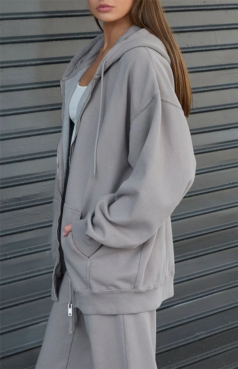 John Galt Light Gray Christy Full Zip Oversized Hoodie