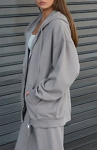 John Galt Light Gray Christy Full Zip Oversized Hoodie