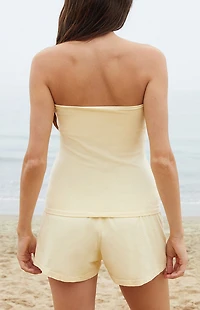 John Galt Yellow Amelia Cinched Tube Top